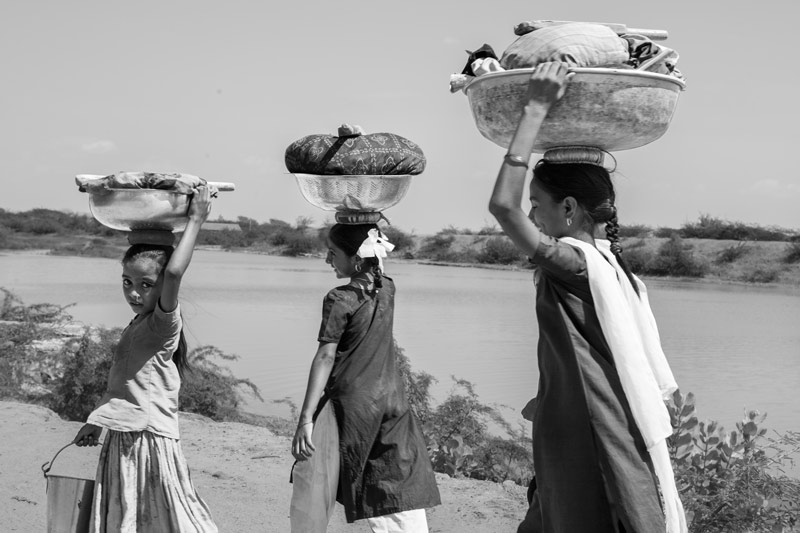 Human Right to Water in Kutch district, Gujarat - Proceeding to wash clothes at a pond on village outskirts